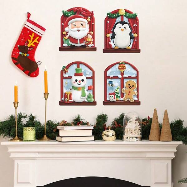Stickers muraux décoratifs mignons d'éléments de Noël pour fenêtre, salon, bureau, entrée. Décorations de Noël pour la maison, décoration murale