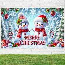1 pieza Pancarta de fondo navideño con muñeco de nieve, mundo invernal con bastón de caramelo, telón de fondo para fiesta navideña, para interior/exterior