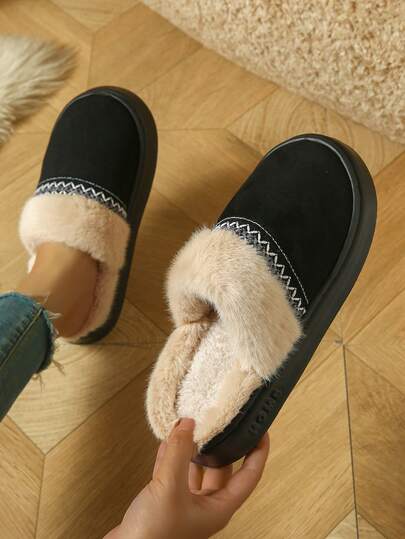 Dép lê nữ giả da lộn, đế dày, mũi kín, giày đi tuyết ngoài trời thời trang mùa đông, dép lê xỏ ngón đế chống trượt TPR dùng trong nhà và ngoài trời