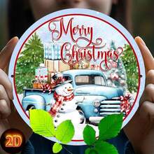 Vintage Blue Truck Snowman Wreath Sign - Multipurpose Metal Wall Decor, Suitable For Home, Kitchen, Garage, Dining Room - Christmas Decoration - Multicolor - View 10