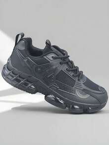 Men's Thick Sole Sneakers, Anti-Slip & Durable Low-Top Round Toe Lace-Up Sports Shoes, Soft & Comfortable Knit Mesh Breathable Casual Running Shoes For Young Men, Suitable For Campus, Daily Commute And Leisure