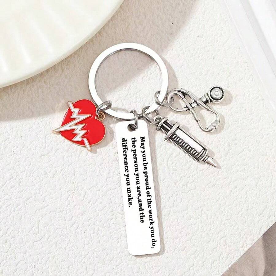 1pc Electrocardiogram Graduation Thank You Gift Stainless Steel Keychain, Nurse/Doctor/Colleague Gift Halloween Accessories Teachers Day