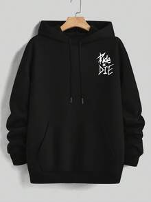 Sudadera Casual de Calle para Hombre con Estampado de Graffiti RIDE DIE - Letras Geométricas Rosadas, Sudadera de Manga Larga para Otoño/Invierno, Lavable aáquina, Ajuste Regular - Negro - Ver 3