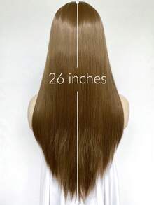 websterwigs 13x4 长直 26 英寸棕色蕾丝前假发，蕾丝前合成假发，带预拔发际线，耐热纤维发丝，丝滑直发假发，适合女性、角色扮演、派对、日常使用 - 彩色 - 查看 9