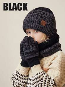 4 Stücke Kinder Mütze, Schal, Handschuhe 3 Stücke Set, große Kinder Winter warm thermisch gefütterte gestrickte Beanie Mütze, geeignet für Outdoor-Aktivitäten, Reisen, Skifahren, Schule, Radfahren - 1PC - Übersicht 2