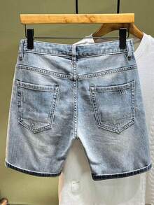 Distressed Washed Loose Fit Wide Leg Casual Denim Shorts For Men, Emo Style - Teal Blue - View 2