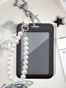 Porte-carte pendentif étoile noir et blanc, pendentif perle, design pentagramme, peut être utilisé comme charm de sac, porte-clés, peut contenir carte d'identité, cartes de crédit, photos, cartes d'accès, fonction de protection, convient pour un usage quotidien, décoration, ou comme cadeau pour les amis, la famille, l'amoureux, idéal pour la Saint-Valentin, l'anniversaire, la fête des mères, la rentrée des classes - Multicolore - Voir 3