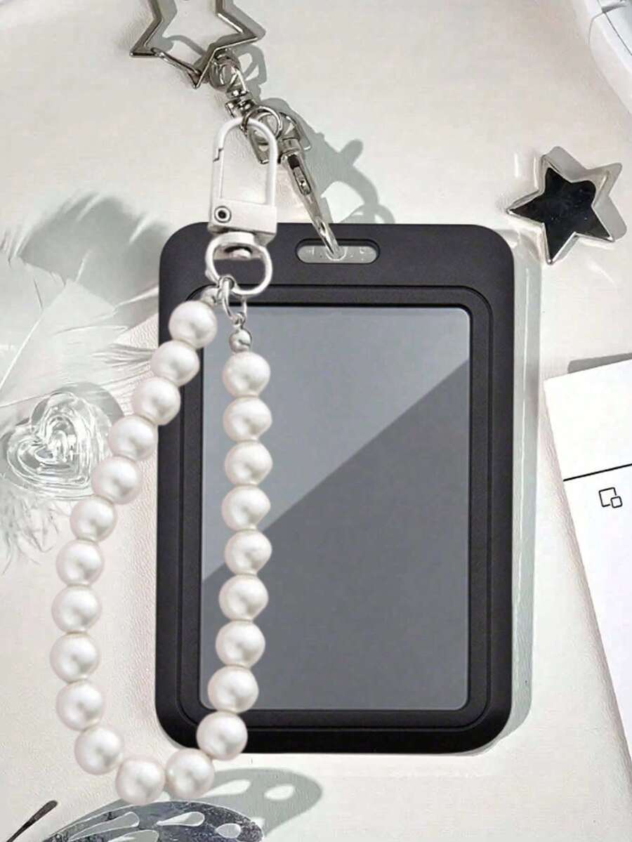 Suporte de Cartão com Pingente de Estrela Preto e Branco, Pingente de Pérola, Design de Pentagrama, Pode Ser Usado Como Enfeite de Bolsa, Chaveiro, Guarda ID, Cartões de Crédito, Fotos, Cartões de Acesso, Função Protetora, Adequado para Uso Diário, Decoração ou Como Presente para Amigos, Família, Amante, Ideal para Dia dos Namorados, Aniversário, Dia das Mães, Volta às Aulas