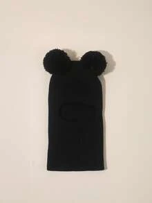 1 件男女通用黑色幼儿无檐小帽，双绒球儿童和婴儿无檐小帽，Y2k 风格，新生儿户外针织帽，温暖冬季帽适合日常通勤 - 彩色 - 查看 9