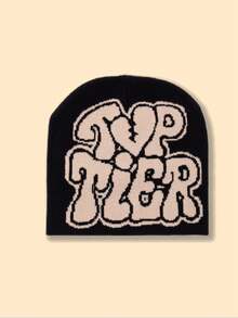 1pc Women/Men TOP TIER Intarsia Knit Beanie Hat, Warm & Fashionable Y2K Style, Suitable For Everyday Wear, Autumn/Winter Valentine's Day - A - View 21