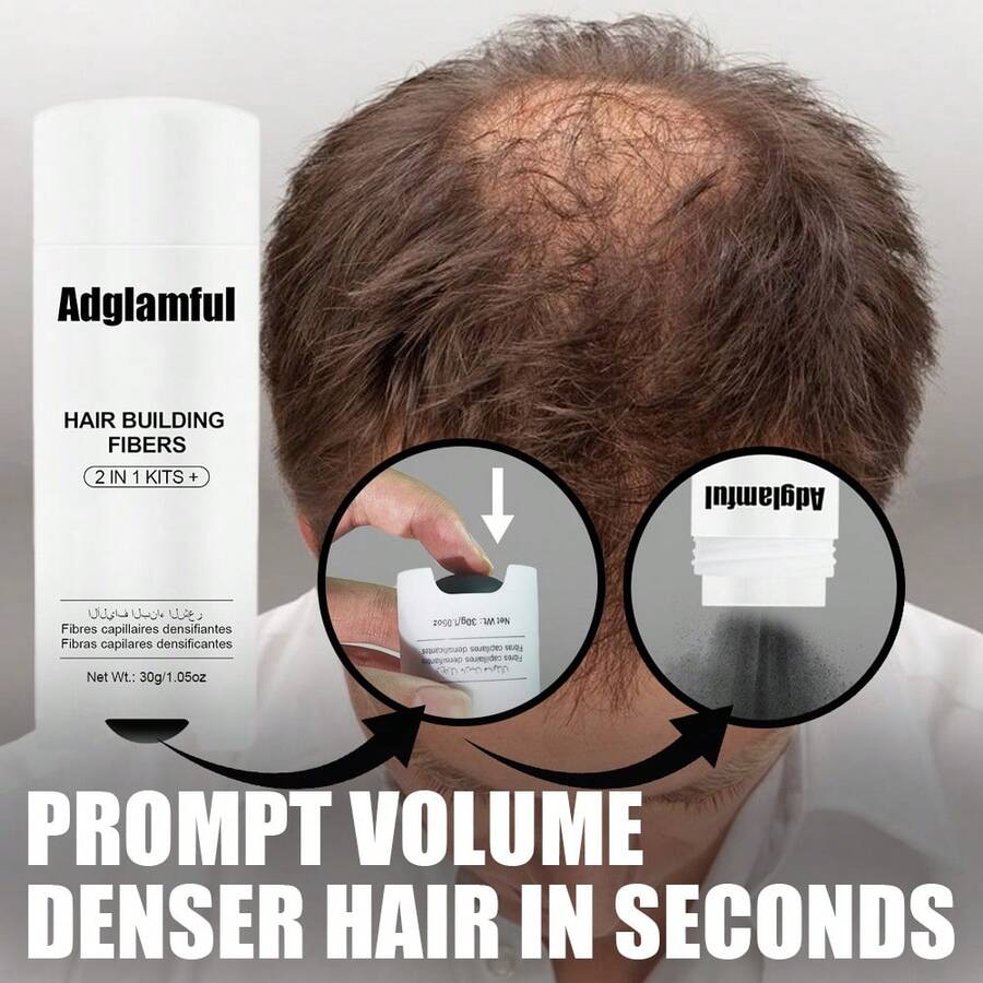 Adglamful 30g Hair Fiber Powder With Air Pump Dispenser - 2-In-1 Air Pump & Bottle, Precise & Even Powder Dispersion, Instantly Thickens Hair, Quick 30-Second Styling, Weightless Volumizing For Thinning Hair, Natural Look