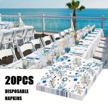20 pièces/40 pièces/60 pièces, Serviette en papier motif fleur bleue et étoile à cinq branches - 2 couches 33 x 33 cm Serviette de cocktail convenant à la décoration de la maison et du restaurant, idéale pour les fêtes, les événements et l'usage quotidien, vaisselle de fête, vaisselle d'événement, vaisselle décorative