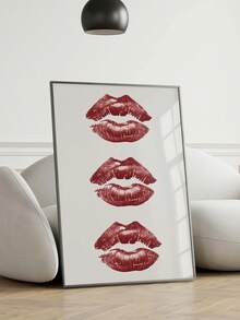 1pc Unframed, Cherry Red Wall Art Retro 8 Ball, Kiss Lips, Preppy Decor (Digital Download) - Multicolor - View 3
