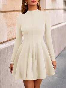 Fall Dresses For Women Elegant Classy Casual Long Sleeve Swing A Line Ruffle Short Homecoming White Party Dress - 米色 - 查看 1
