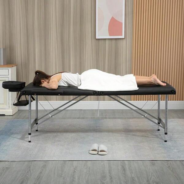 Table de massage pliable, table de massage professionnelle 7 zones, réglable en hauteur, capacité de charge jusqu'à 130 kg, idéale pour les spas et les salons de beauté, noire