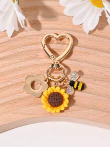 1 Stück Urlaubsstil süßer Blumen- & Bienen-Anhänger Schlüsselanhänger, Tasche/Auto Schlüssel Dekoration, geeignet als Geschenk für Familie, Freunde, Studenten zu Geburtstag/Feiertagen, Taschenzubehör Schlüsselbänder mit ID-Halter, Autoschmuck, Taschenanhänger, Weihnachtsgeschenk, Lehrer, Schwester