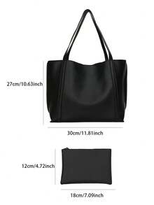 Minimalist Shoulder Tote Bag And Inner Pouch Black Vintage Tote Bag Large Capacity Solid Color Shoulder Bag, Small Bag, Mother And Child Bag, Large Capacity Single Shoulder Tote Bag,School Bag,Large Capacity,Portable,Classic Casual,Business Casual,For Teen Girls Women College Students,White-Collar Workers,Perfect For Work,Back To School,Middle School,High School,College,Vacation, New Fashionable Big Bags For Women