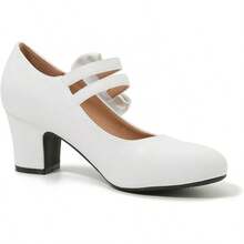 Enelauge Women's Mary Jane Heels With Bow Retro Closed Round Toe Pumps Sweet Ankle Strap Low Block Heels Chic Bowtie Vintage Dress Wedding Party Office Daily ShoesChristmas - 白色 - 查看 11
