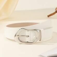 1条简约时尚不对称金色扣环女士腰带，百搭牛仔裤、休闲裤、连衣裙，时尚PU皮革宽腰带 - 白色 - 查看 17