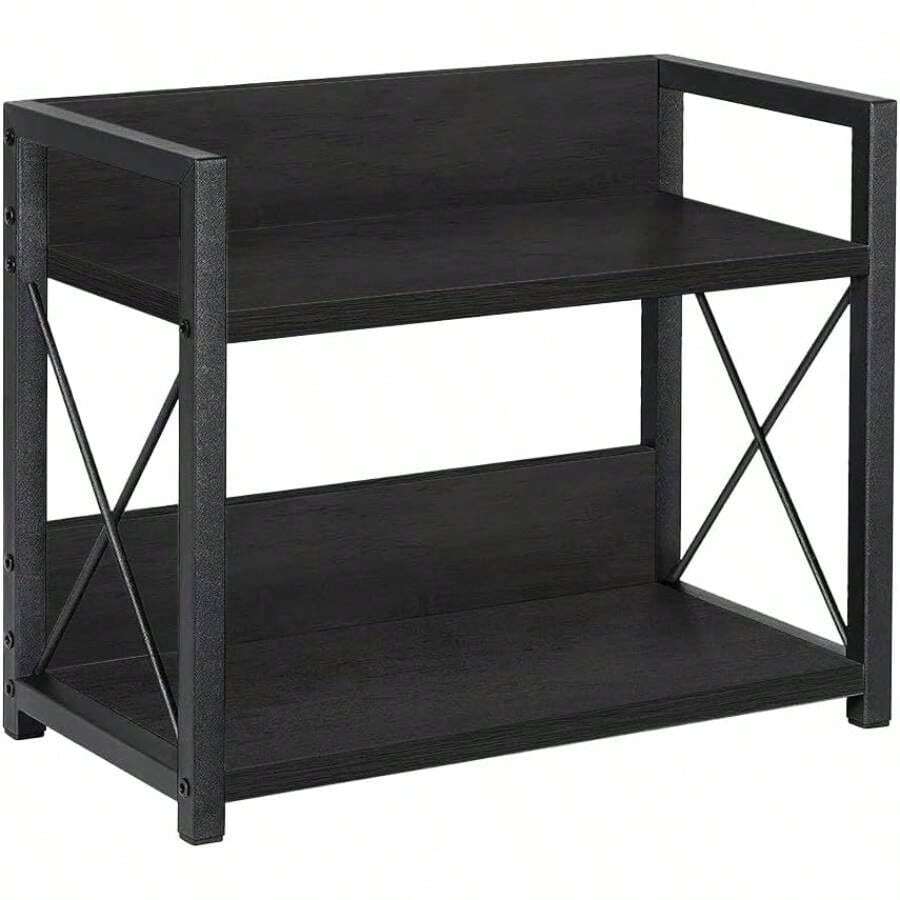 Office Desk Shelf Organizer, Wood Desktop Bookshelf Supplies Storage Rack, Shelf Top Of Desk And Dresser And Cubicle Decor Aesthetic Bookshelf Brown, Small 12.9 Lx6.3 Wx10.2 H - 黑色 + 小號(12.9 英吋長 x 6.3 英吋寬 x 10.2 英吋高) - 查看 1