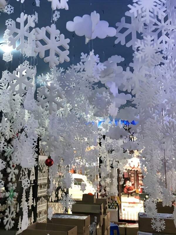 5 piezas de grandes copos de nieve navideños, colgantes de copos de nieve tridimensionales simulados, accesorios DIY para escena de nieve de fiesta, colgantes para árbol de Navidad