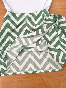 Women's Suplex Bodysuit + Printed Skirt Suitable For Spring And Summer 2025 - 白色和綠色 - 查看 2