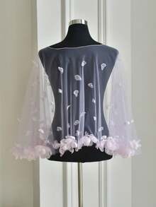 1 Stück perlenbestickter Blumen-Hochzeits-Schal-Pullover-Weste, 3D Blumen Dekor Braut-Schal Accessoire - Mauve - Übersicht 5