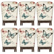 2/4/6 piezas Fundas de silla con estampado de mariposa de lino, adecuadas para decoración del hogar, sala de estar, comedor, jardín, hotel, fiesta, material de poliéster lavable