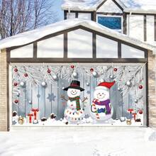 1 pièce Bannière de porte de garage de décoration de Noël - Fond d'écran de bonhomme de neige d'hiver enneigé et flocon de neige cadeau pour décoration intérieure et extérieure de la maison, du jardin, fournitures de fête