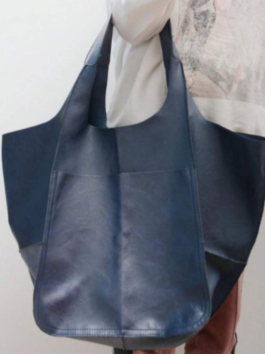 New Autumn And Winter Fashion Super Large Capacity Tote Bag Women's Niche Shoulder Portable Retro Retro Large Bag Simple Slouchy Style Commuting Travel Shopping Shopping Bag Leisure Travel Luggage Bag Going Out Armpit Bag Versatile Multi-Color Brown, New Arrival Tote Bags For Woman - 寶藍色 - 查看 1