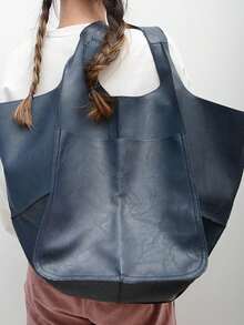 New Autumn And Winter Fashion Super Large Capacity Tote Bag Women's Niche Shoulder Portable Retro Retro Large Bag Simple Slouchy Style Commuting Travel Shopping Shopping Bag Leisure Travel Luggage Bag Going Out Armpit Bag Versatile Multi-Color Brown, New Arrival Tote Bags For Woman - 寶藍色 - 查看 4