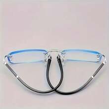 1 Pair Of Men's Smart Zoom Glasses| Vintage Frameless PC Frame Automatic Adjustment +1.5 To -2.0 Degrees Scratch-Resistant And Drop-Resistant Lightweight Design All-Day Comfort Vision Aid Glasses Polycarbonate Lenses - 藍色 - 智慧變焦 - 查看 2