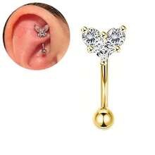 1pc 16G Stainless Steel Eyebrow Ring, Elegant Shiny Zirconia Piercing Jewelry, Curved Brow Bone Earring, Lip/Nose Ring, Rook/Daith Cartilage Earring, Exquisite Butterfly/Flower/Moon/Heart Beads, Unisex All Season