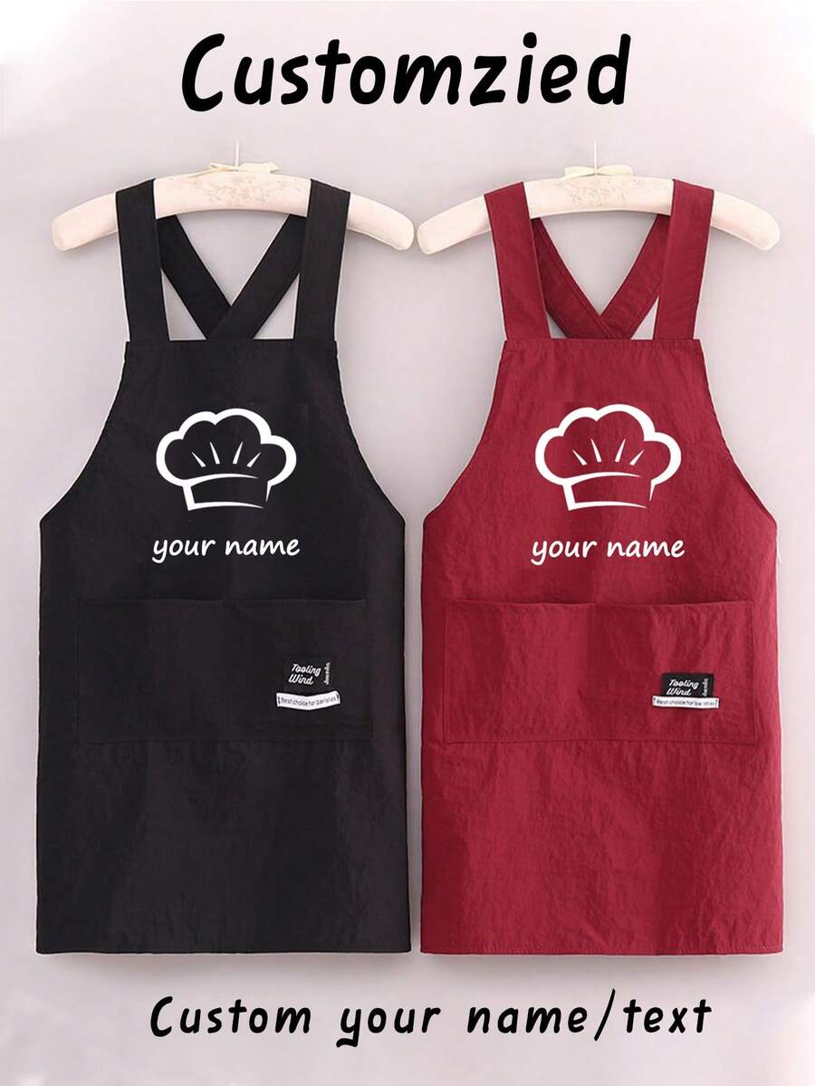 1pc Customized Waterproof Apron, Can Print Text And Personalized Photos, Funny Cooking Kitchen Apron, Can Customize Logo & Text, Ideal Gift For Valentine's Day, Father's Day, Mother's Day, Birthday, Anniversary For Women, Chefs, Moms, Dads, Husbands, Girlfriends, Boyfriends, Wedding (Men/Women), Washing Gloves - Multicolor - View 1