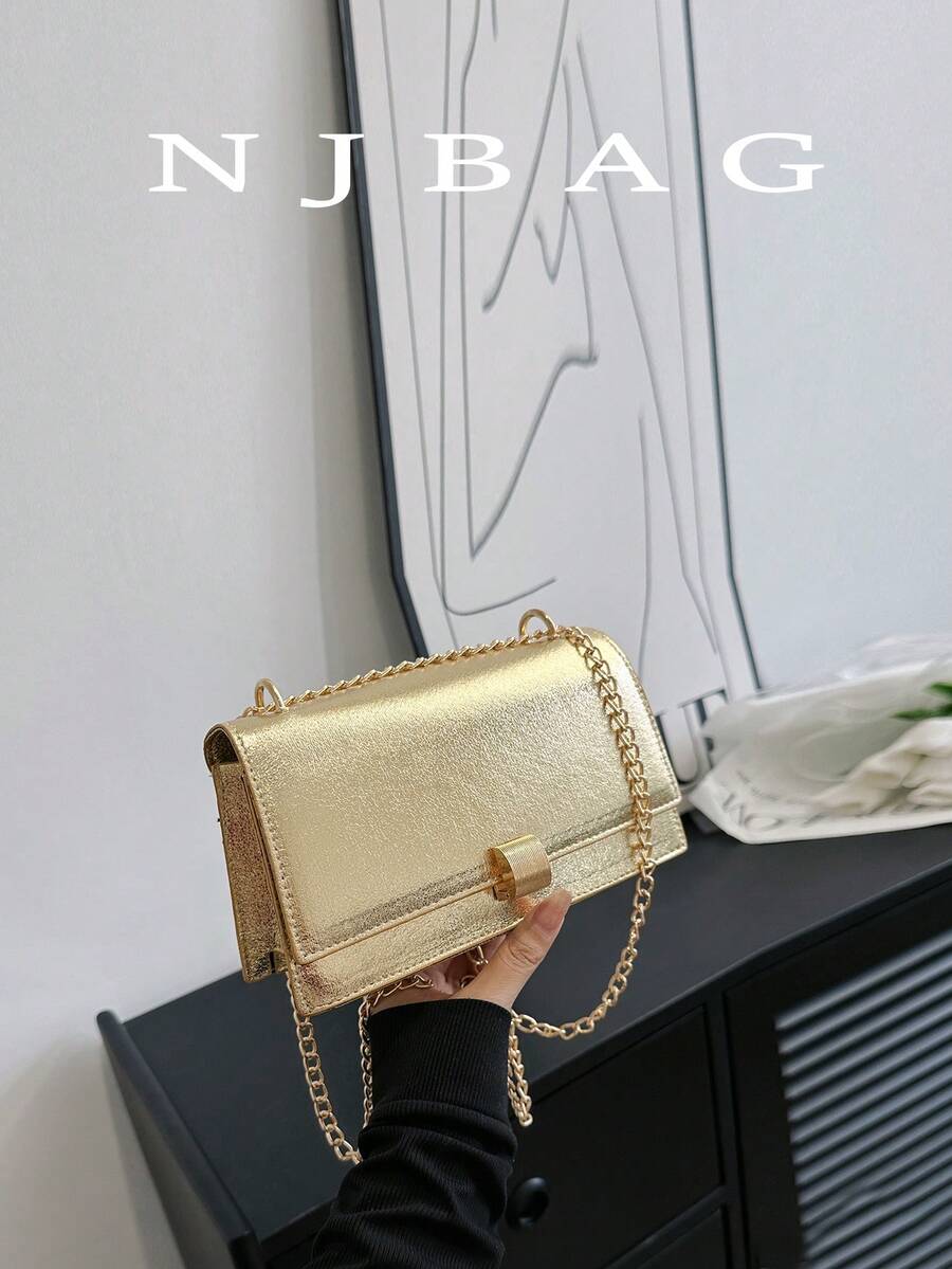 PU皮革方包金色鏈條