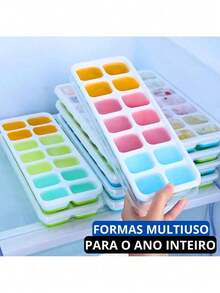 COMBO 3 Forma de Gelo Fundo de Silicone Para Papinha Casa Cozinha Geladeira e Freezer Coquetel - Multicolorido - Visão 5