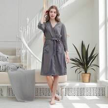 1 件轻便时尚浴袍，适合居家、海滩、酒店使用，速干、亲肤、情侣家居服、简约格子设计、性感睡衣返校 - 彩色 - 查看 19