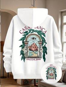 Sudadera Casual de Manga Larga para Hombre con Impresión Gráfica Única CASA BLANCA - Ropa Elegante de Otoño e Invierno, Diseño Blanco con Verde y Azul, Mezcla de Poliéster, Lavable aáquina, Ropa de Otoño e Invierno |   Sudadera con Estampado Artístico |   Ropa Casual Duradera - Blanco - Ver 2