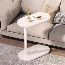 C-Shaped Compact Sofa Side End Table Coffee Laptop Table Living Room Bedroom UK - White - View 5