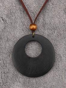 1 pieza Collar colgante de madera redondo hueco de estilo bohemio vintage, elegante collar para hombres y mujeres, cordón de terciopelo marrón con cuentas, regalo para madre, novia, novio, festividades