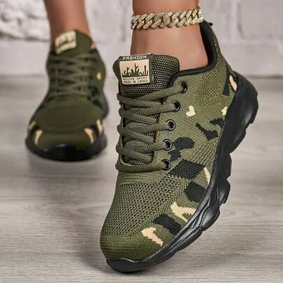 Lightweight Casual Sports Soft Bottom Shock Absorbing Running Shoes, Patchwork Front Lace-Up Mesh Thick Sole Chunky Sneakers, Unisex