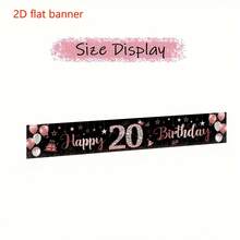 Cartel de cumpleaños plano 2D, decoraciones de fiesta de poliéster negro y oro rosa, adecuado para cumpleaños 10, 13, 16, 18, 20, 21