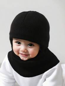 1pc Unisex Black Beanie Hat For Toddler, Double Pom-Pom Beanie Kids & Baby, Y2k Style, Newborn Knitted Hat For Outdoor, Warm Winter Cap Suitable For Daily Commute - Multicolor - View 4