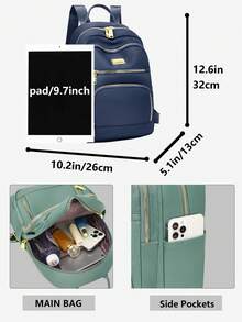 防盗尼龙背包，女士钱包，多功能时尚日常包，轻便旅行包，多口袋设计，大容量简约背包，便捷背包，适合学生、护士、教师、商务人士、旅行、通勤、购物、办公、约会、徒步、训练、工作等各种场合，生日礼物、节日礼物，背包 - 彩色 - 查看 3