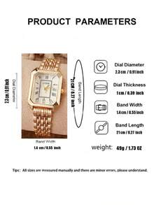 1 件时尚简约罗马数字表盘设计石英钢带手表，适合生日礼物、万圣节礼物等。 - 金色 - 查看 6