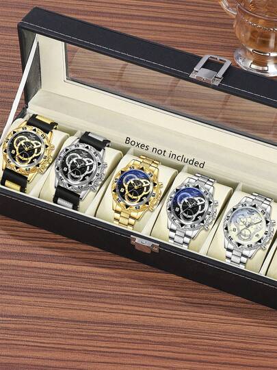 5PCS Fashionable Men's Watch Set, Business Classic Round Dial Quartz Watch Set, Suitable For Daily Clothing Matching Perfect Gift For Friends Or Dad