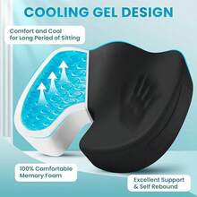 Office Chair Seat Cushion, Cooling Gel Enhanced Memory Foam Cushion For Long Sitting - Back, Sciatica, Coccyx, Tailbone Pain Relief Pillow - For Office, Gaming, Car, - Black - 黑色 - 查看 1