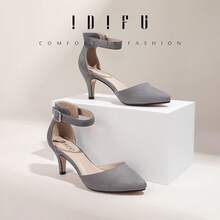 Women's IN3 D'Orsay Pumps Low Kitten Heels For Women Dress Shoes Pointed Closed Toe Wedding Bride Ankle Strap Dressy Silver Black Nude White Gold Heels For Women-2025 - 深灰色絨面革 - 查看 8
