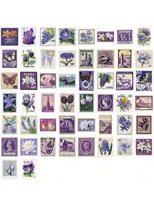 50PCS Creative Retro Purple Stamp Graffiti Stickers Graffiti Creative Stickers DIY Laptop Refrigerator Luggage Phone Case Decoration Stickers Toy Wall Decor Room Decor Wall Stickers Wall Sticker Home Decor