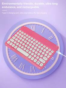 超薄便携式无线键盘，Type-C 可充电键盘兼容 3 个系统，10 英寸圆键无线蓝牙迷你静音键盘，适用于笔记本电脑、iPad、平板电脑、智能手机
